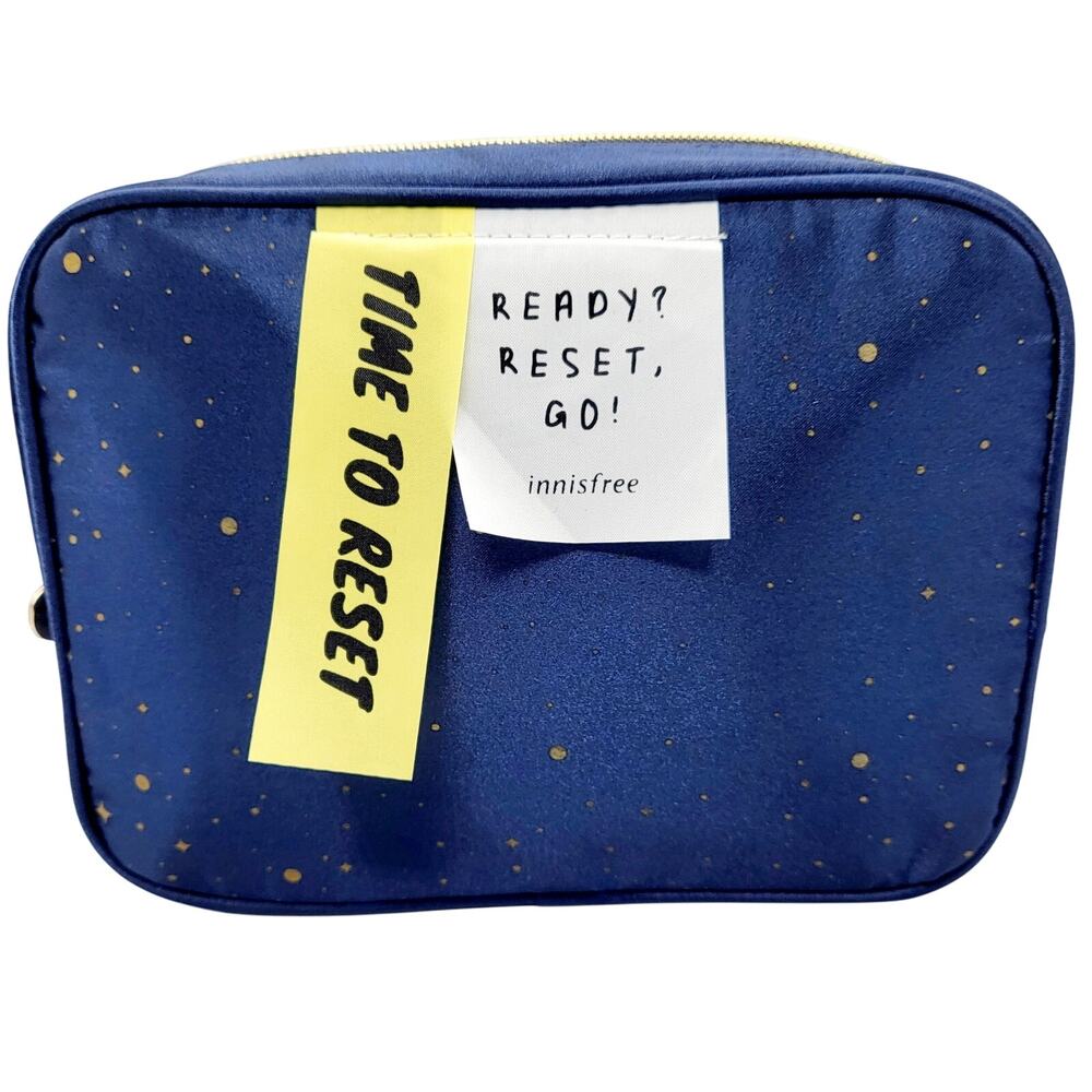 NWT Innisfree Blue and Gold Speckled Makeup Beauty Pouch Cosmetic Travel Bag